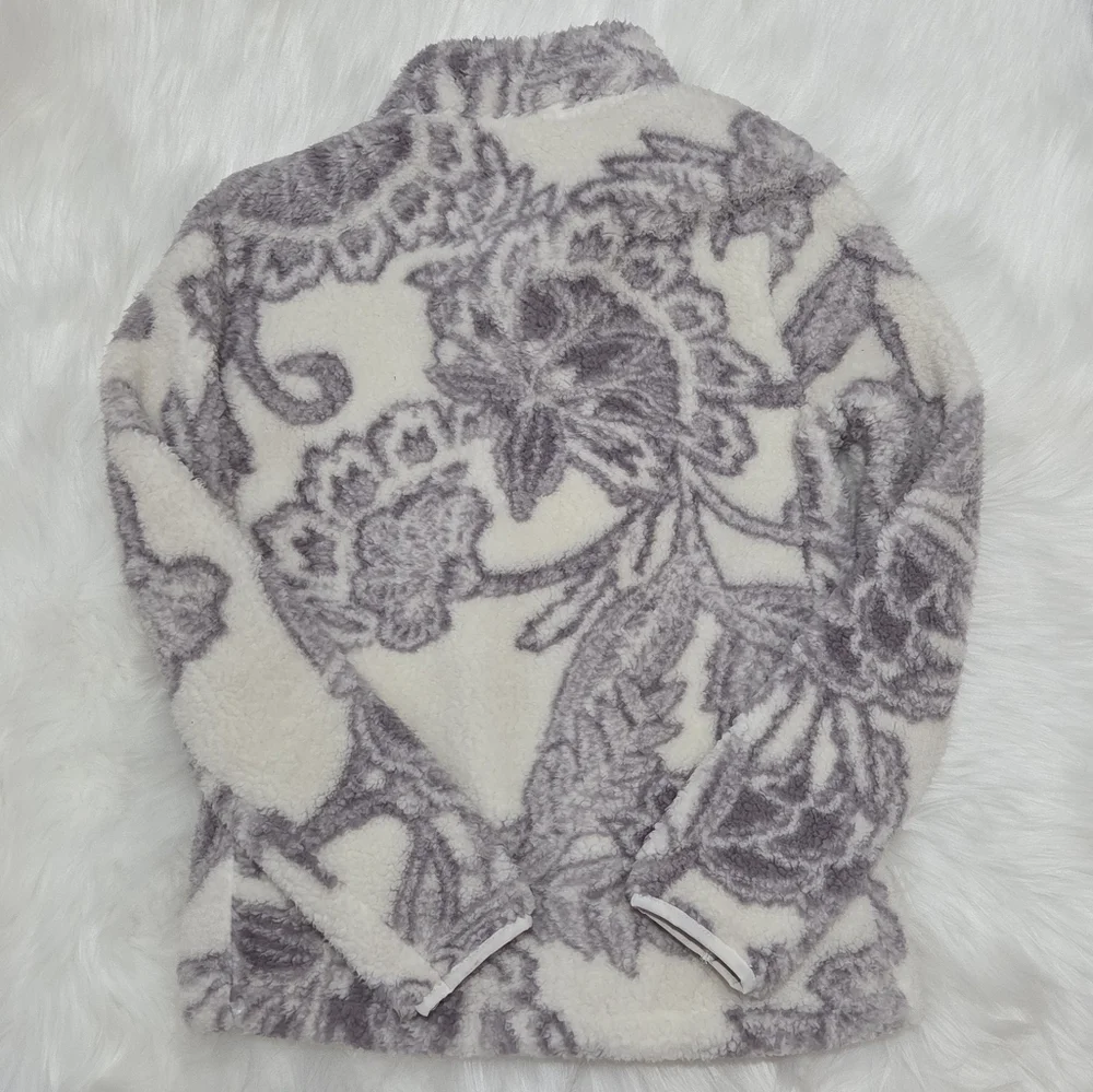 Avalanche Womens Fleece Jacket in Gray and Cream Floral - Picture 3 of 6